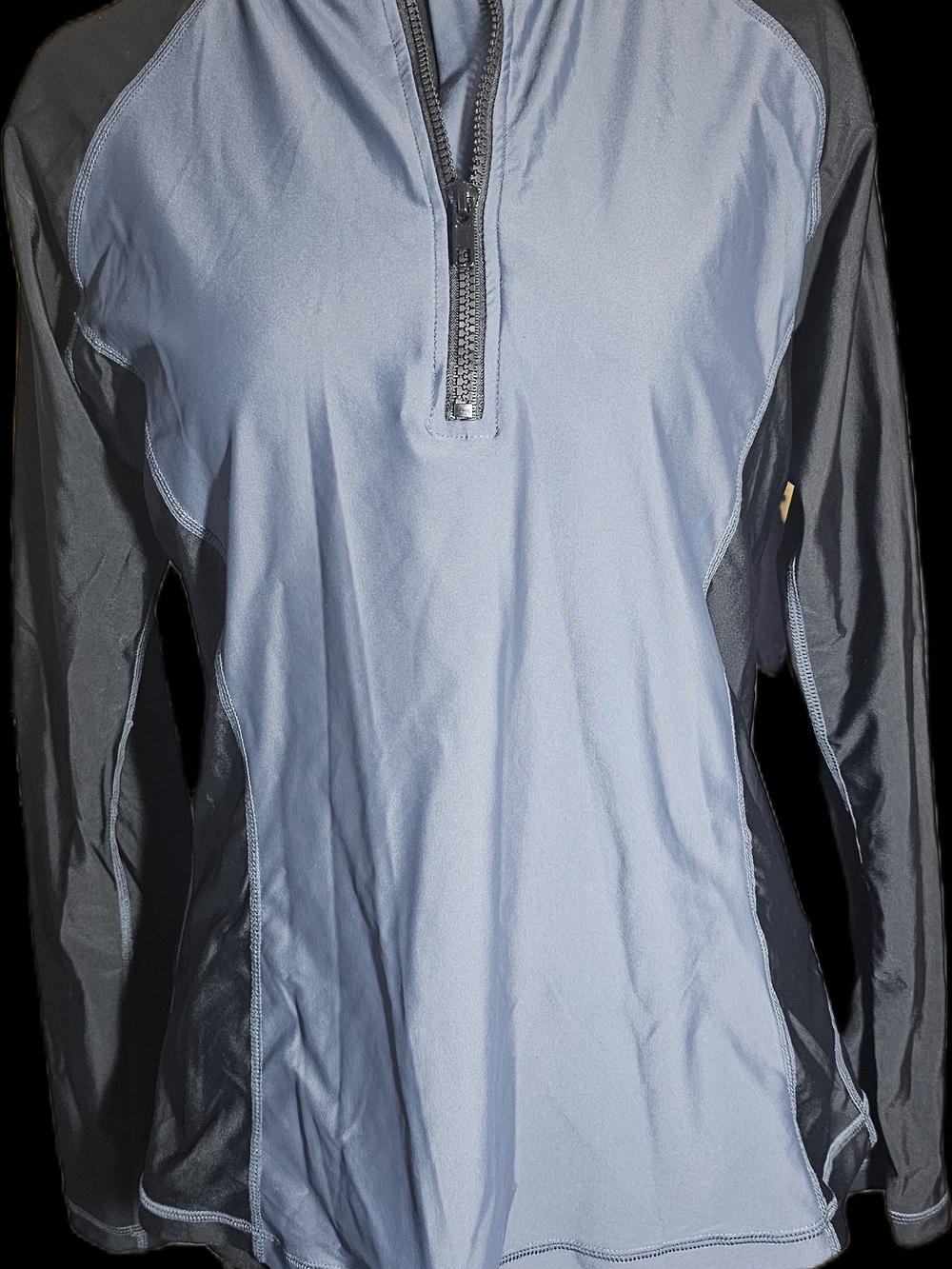 Women's Blue and Black Long-Sleeve Swim Coverup with Front Zip UV Protection